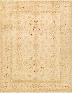 Pasargad Home Azerbaijan Collection Hand-knotted Lamb's Wool Area Rug – Elegant Floral Design Accents   P-42 Ivory 9x12