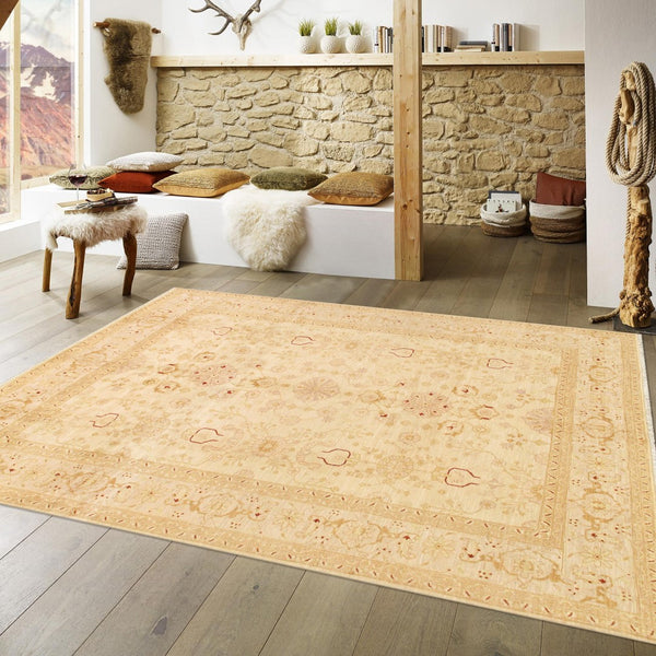 Pasargad Home Azerbaijan Collection Hand-knotted Lamb's Wool Area Rug – Elegant Floral Design Accents   P-42 Ivory 9x12