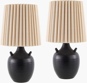 Livabliss Sunken Ceramic Base Linen Shade Table Lamp Soft Ambient Light for Nightstand or Console SUN001-SET