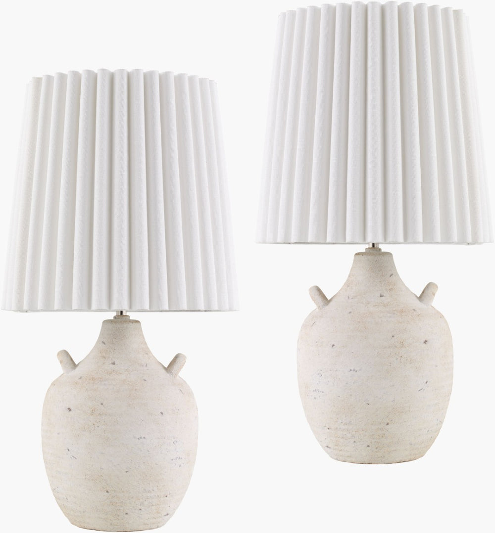 Livabliss Sunken Ceramic Base Table Lamp with Linen Shade for Warm Ambient Bedroom Glow SUN002-SET