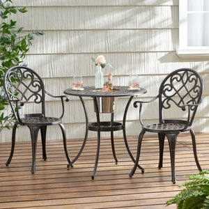 English Elm Camden Outdoor Cast Aluminum Bistro Set with Ice Bucket Scrollwork Copper Patio 52255.00COP