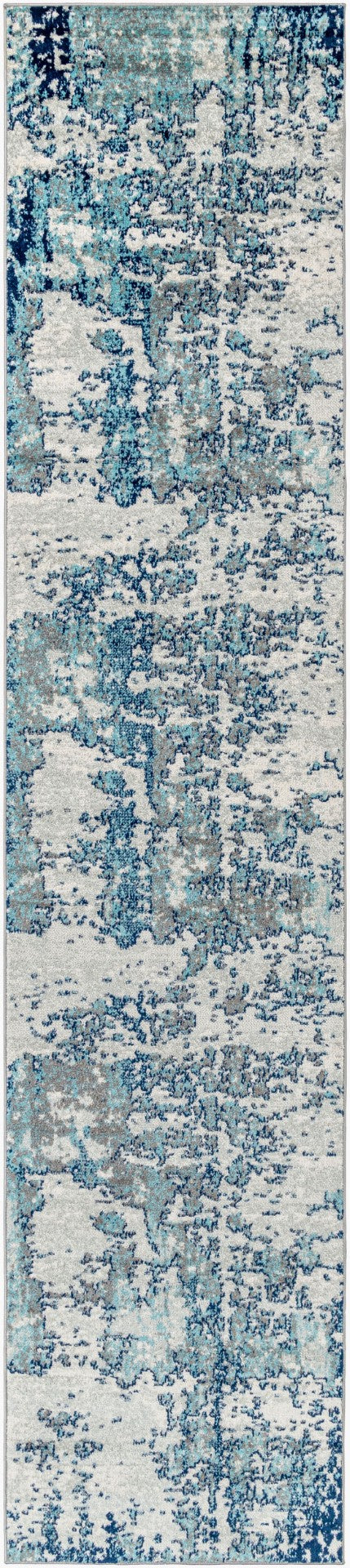 Livabliss Sunderland Machine Woven Polypropylene Area Rug for Modern Living and Dining Rooms Dark Blue, Aqua 2'7" x 12' SUN2300-2712