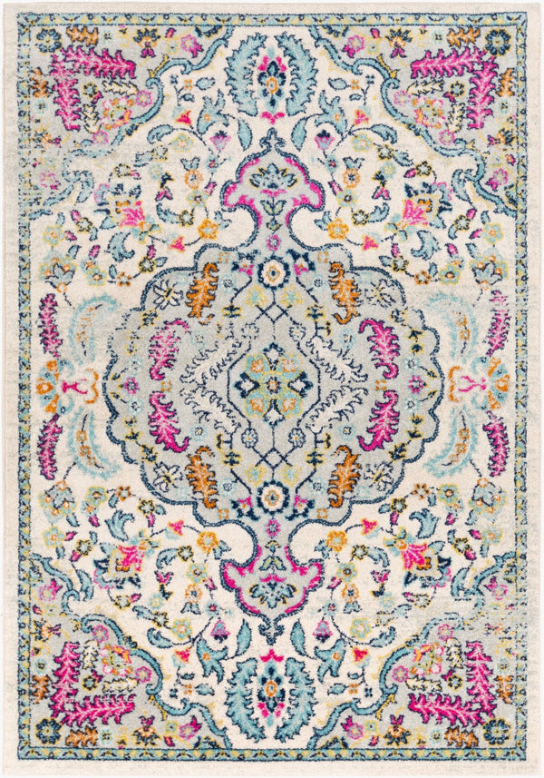 Livabliss Sunderland Traditional Neutral Area Rug Polypropylene Woven for Living and Dining Rooms Pink, Aqua 6'7" x 9' SUN2312-679
