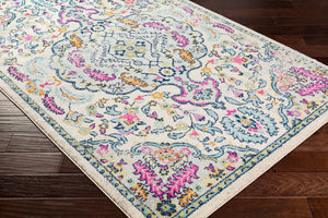 Livabliss Sunderland Traditional Neutral Area Rug Polypropylene Woven for Living and Dining Rooms Pink, Aqua 6'7" x 9' SUN2312-679
