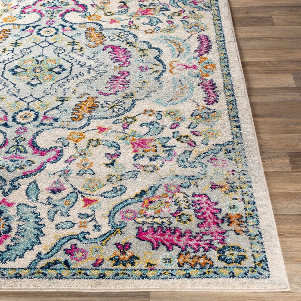 Livabliss Sunderland Traditional Neutral Area Rug Polypropylene Woven for Living and Dining Rooms Pink, Aqua 6'7" x 9' SUN2312-679