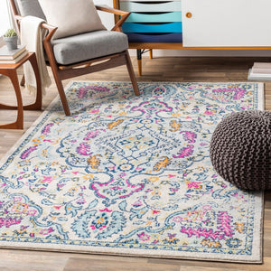 Livabliss Sunderland Traditional Neutral Area Rug Polypropylene Woven for Living and Dining Rooms Pink, Aqua 6'7" x 9' SUN2312-679