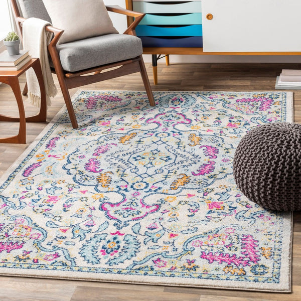 Livabliss Sunderland Traditional Neutral Area Rug Polypropylene Woven for Living and Dining Rooms Pink, Aqua 6'7" x 9' SUN2312-679
