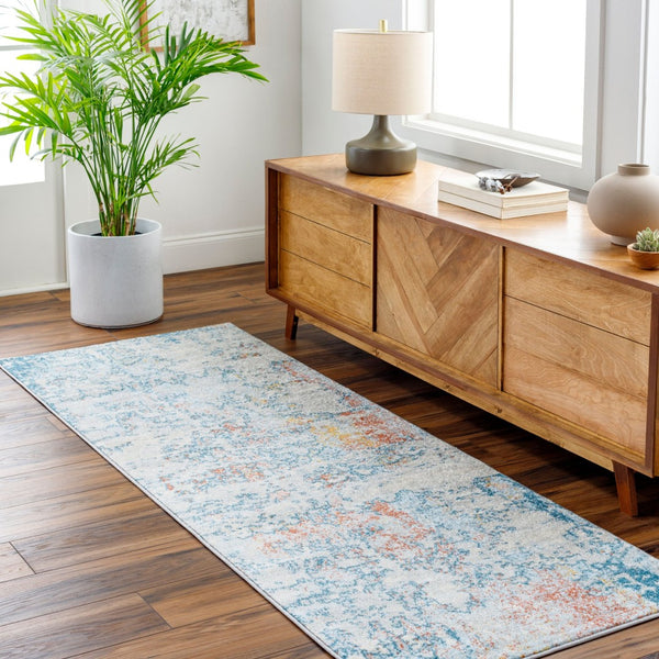 Livabliss Sunderland Polypropylene Runner Rug Turkish Woven Hallway Accent with Structured Pattern Teal, Pale Blue 8'10" x 12' SUN2335-912