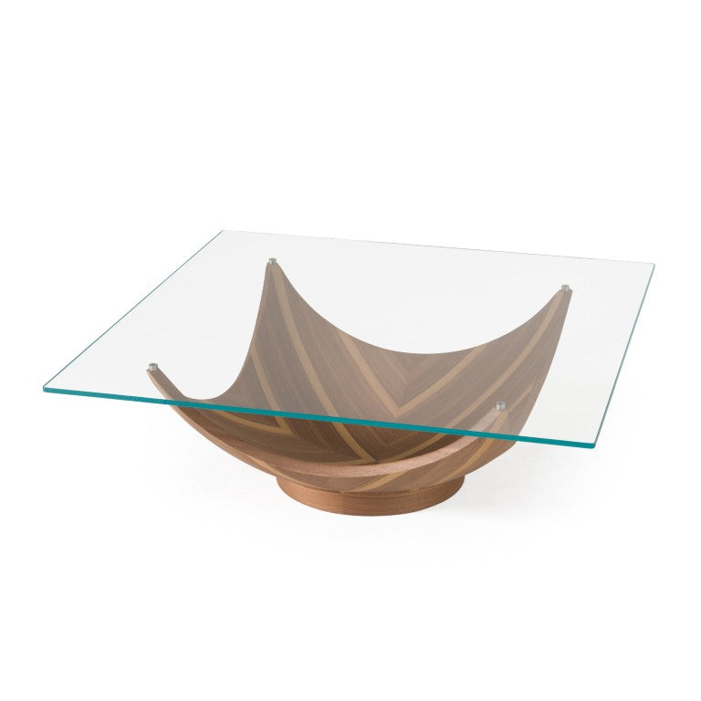 VIG Furniture Sunrise Contemporary Glass Square Coffee Table With Walnut Pedestal Base, Tempered Top, Mid-Century Flair VGRY-RY-SE07-WS