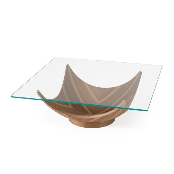 VIG Furniture Sunrise Contemporary Glass Square Coffee Table With Walnut Pedestal Base, Tempered Top, Mid-Century Flair VGRY-RY-SE07-WS