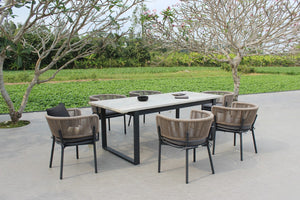 VIG Furniture Suntide Grey Acacia Outdoor Dining Set With Beige Rattan, 6 Chairs, Water-Resistant Comfort VGAT-RADS-238