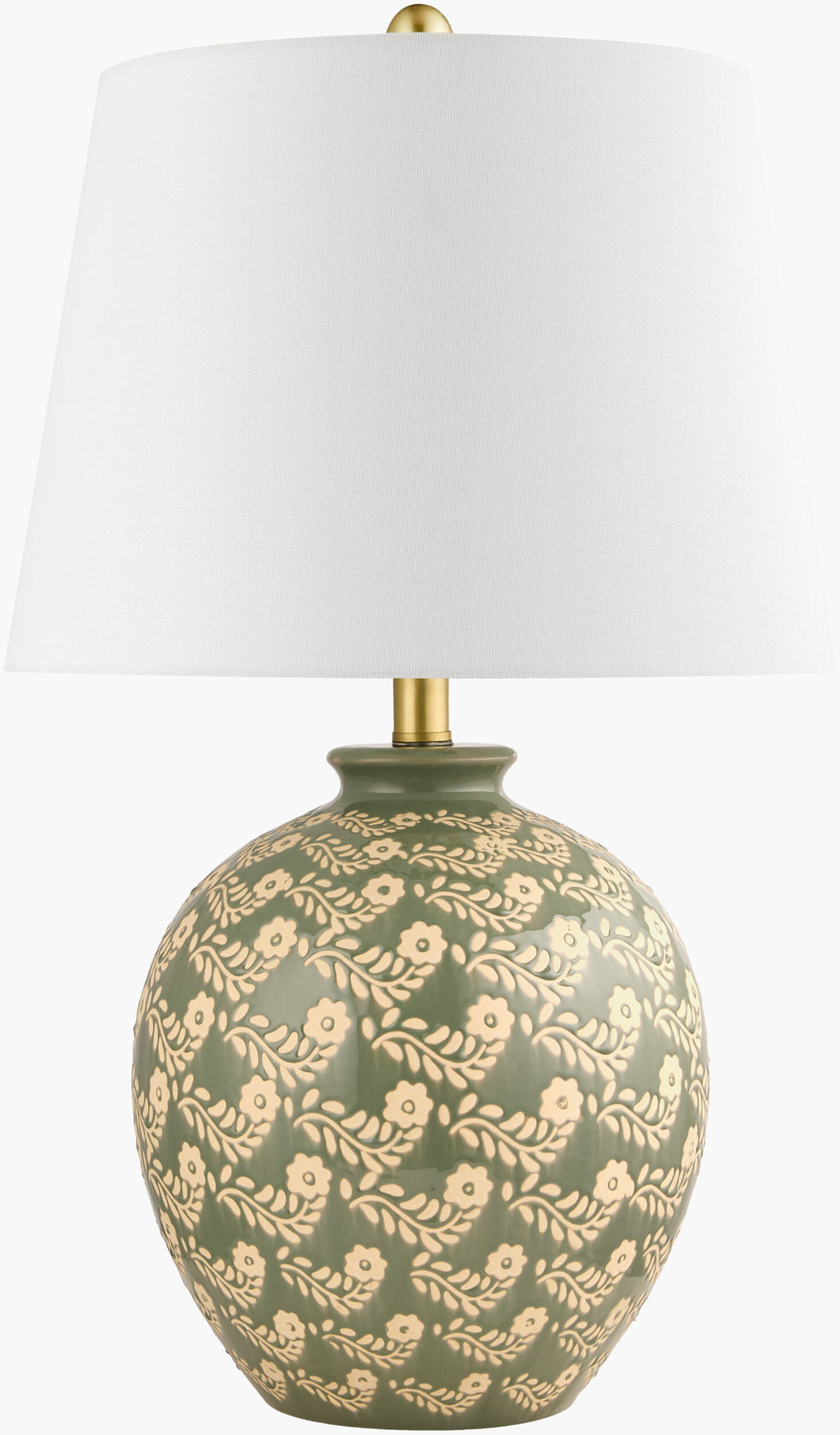 Surya Supino Accent Table Lamp - 24" Rustic Ceramic Design With Linen Shade For Elegant Home Lighting Body, Dark Green,Shade, White,Finial, Metallic ,Silver,Harp, Metallic ,Nickel,Cord, Translucent Ceramic,Linen,Polyester,Iron Sup-001