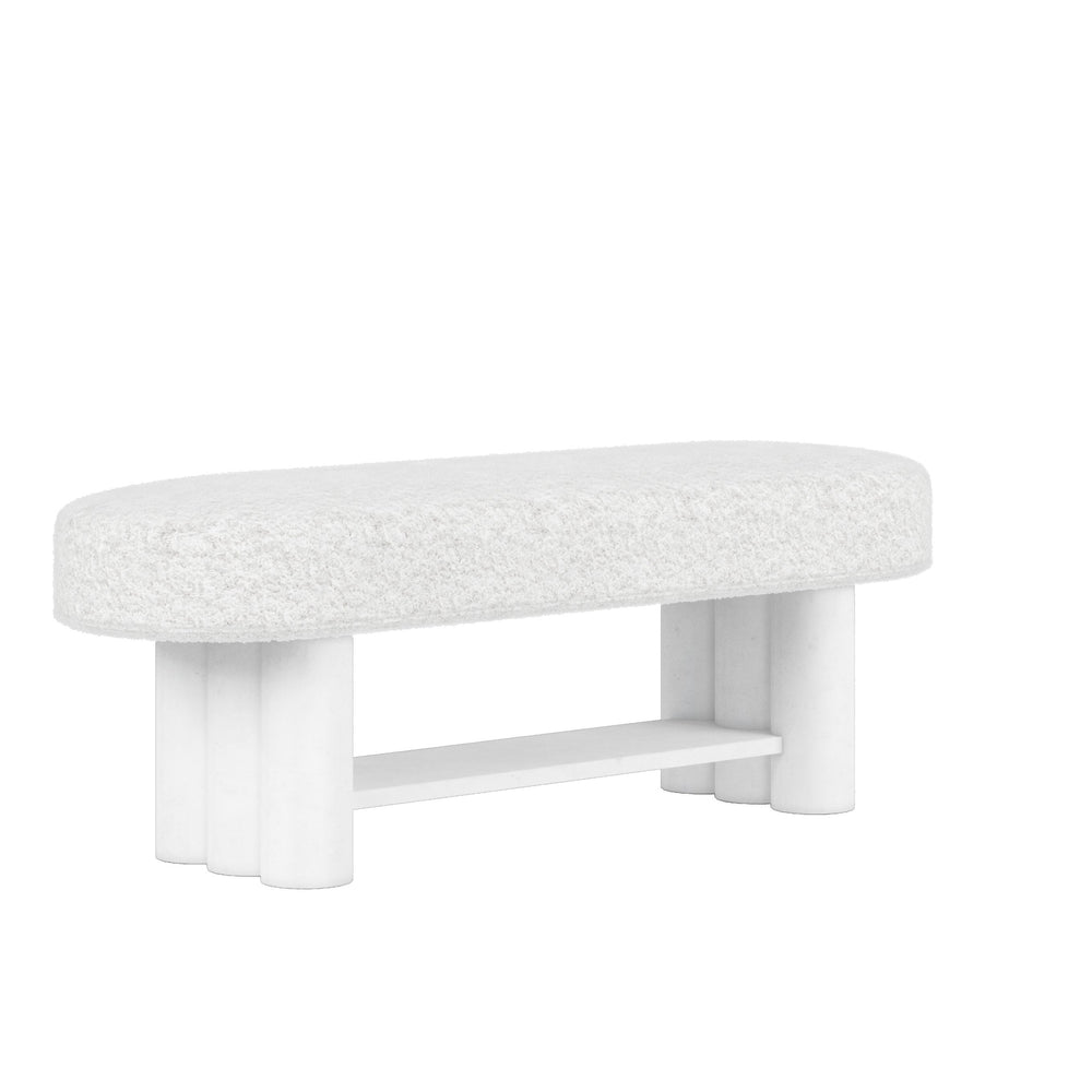 A.R.T. Furniture Garrison Bed Bench - Casual Contemporary Design With White Plaster Finish & Upholstered Textured Seat White Parawood Solids,Resin,Foam,Fabric 322149-1317