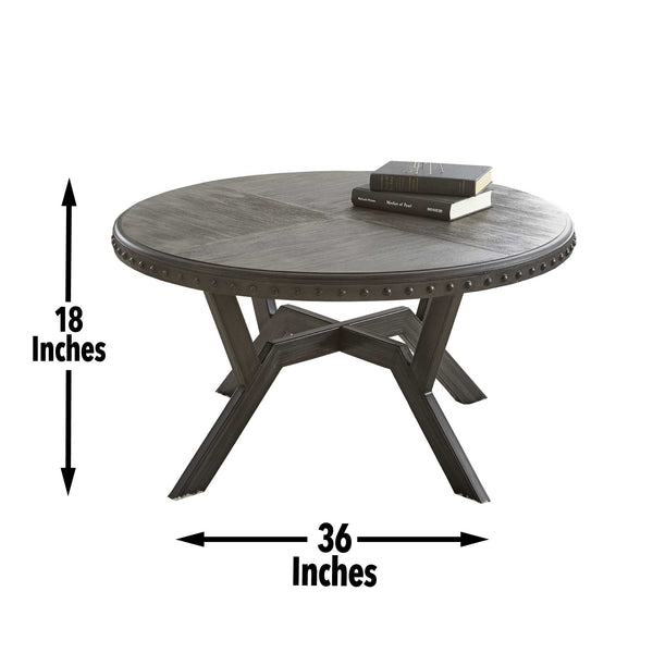 English Elm Steve Silver - Alamo Gray 3-Piece Table Set with Geometric Metal Base, Rivet Rim & Wood Tops — Industrial Chic B081S00356