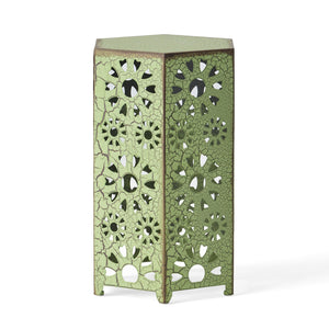 English Elm Eliana Outdoor Iron Nesting Side Tables with Sunburst Cutout and Crackle Finish Patio Accent Set Green 69740.00CGRN