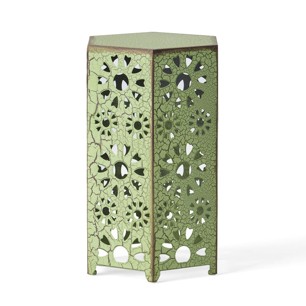 English Elm Eliana Outdoor Iron Nesting Side Tables with Sunburst Cutout and Crackle Finish Patio Accent Set Green 69740.00CGRN
