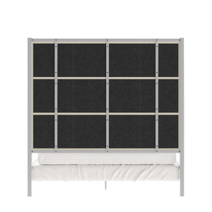 Homelegance By Top-Line Marcel Chrome Finish Metal Canopy Bed with Linen Panel Headboard Chrome Metal