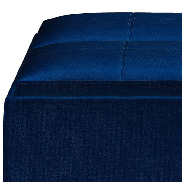 English Elm Avalon Blue Velvet Storage Ottoman Coffee Table With Flip-Over Trays & Stylish Contemporary Design B136P159744