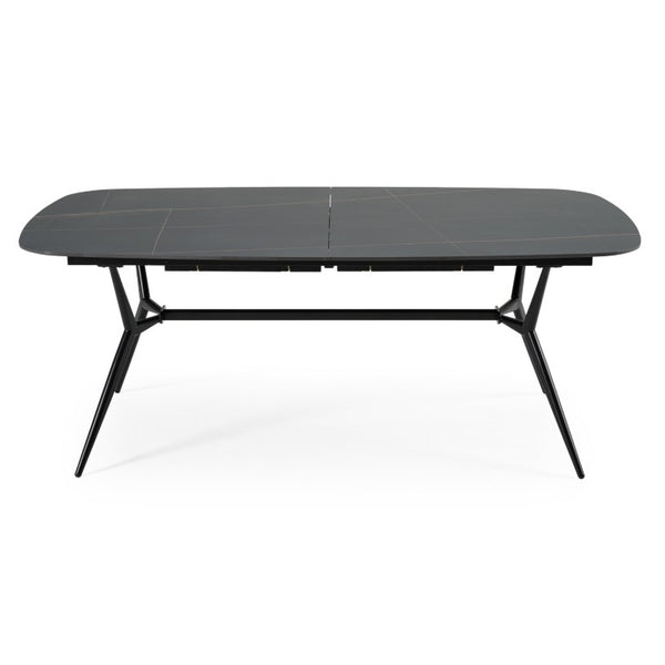 VIG Furniture Suzie Extendable Dining Table With Black Ash Ceramic Top & Matte Iron Base, Seats 6–8, Modern VGDW3013-08