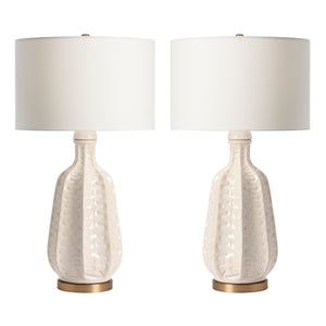 Crestview Collection 33.5"H Elegant Ceramic Table Lamp Set - Glossy White Finish, Gold Accents, 3-way Switch & Drum Shade   Cvap2256