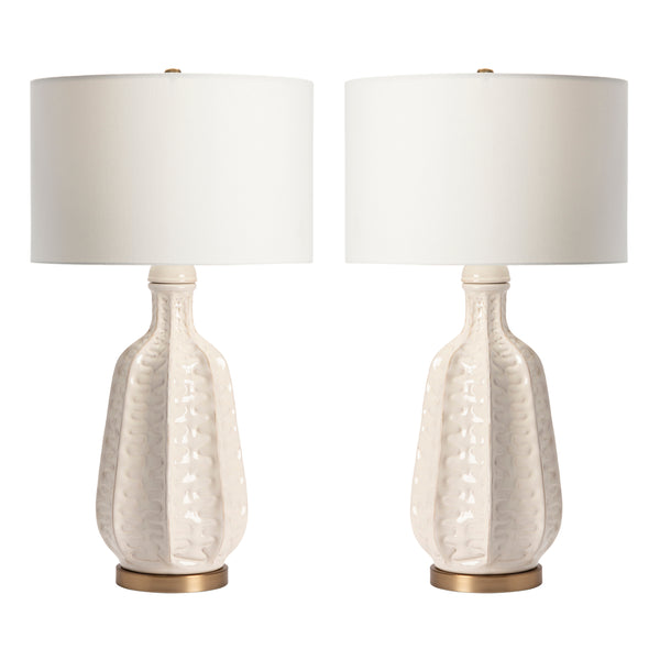 Crestview Collection 33.5"H Elegant Ceramic Table Lamp Set - Glossy White Finish, Gold Accents, 3-way Switch & Drum Shade   Cvap2256