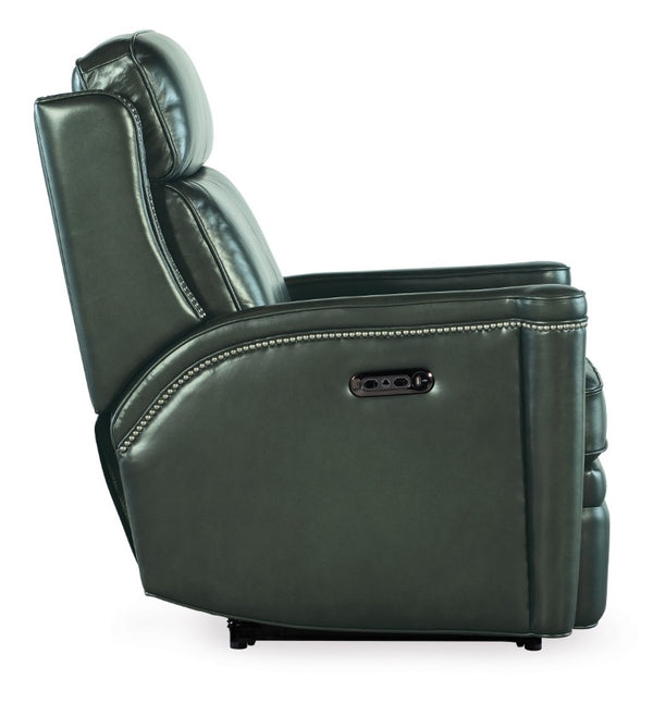 Hooker Furniture Hamilton Luxe Power Recliner With Semi-Aniline Leather, Zero-Gravity Recline, Usb Port, Nailhead Trim Green SS116-PHZ1-029
