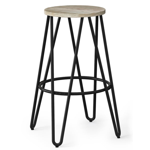English Elm Simeon 30" Industrial Metal Bar Stool With Natural Elm Wood Seat - Modern Rustic Style & Comfort B136P159611-GIGA