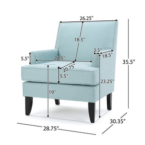 English Elm Christopher Knight Home® - CLUB Chair with Plush Padded Seat and Birch Legs, Upholstered Fabric Accent Chair for Living Room Comfort Light Blue 30.65 L x 29.75 W x 28.75 H 60165.00