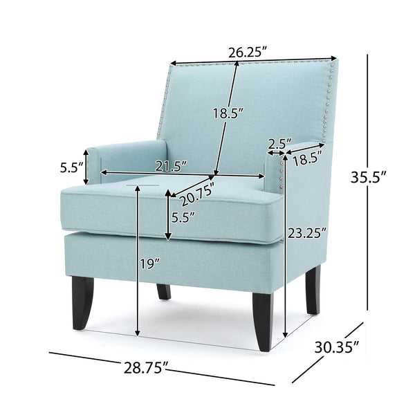 English Elm Christopher Knight Home® - CLUB Chair with Plush Padded Seat and Birch Legs, Upholstered Fabric Accent Chair for Living Room Comfort Light Blue 30.65 L x 29.75 W x 28.75 H 60165.00