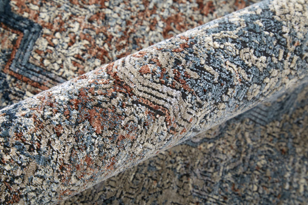 Feizy Rugs Marquette Medallion Rug – Elegant Power-loomed Design, Stain-resistant, Easy Care For High Traffic Areas Blue,Red,Gray Polyester,Acrylic Mrq39gvfblumlth07