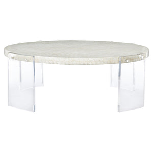 Bernhardt Bernhardt Pearle Capiz Cocktail Table — 50.25" Round Acrylic Legs, Polylite Top, Iridescent Glam Modernity 305016