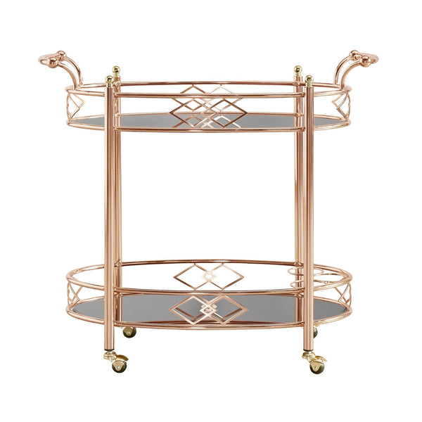 Homelegance By Top-Line Lorenzo Rose Gold Finish Metal Black Glass Bar Cart Gold Metal