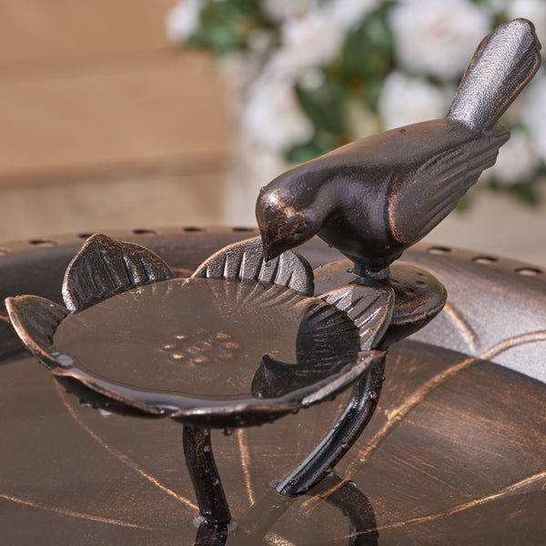 English Elm Christopher Knight Home® - Outdoor Aluminum and Iron Bird Bath Antique Bronze Finish — Rust‑Proof Cast Aluminum Basin, Cast Iron Base, Handcrafted Detail, 33.5" Height 64411.00COP
