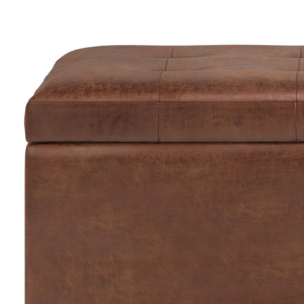 English Elm Cosmopolitan Storage Ottoman - Distressed Saddle Brown Faux Leather With Hidden Storage & Style B136P159770