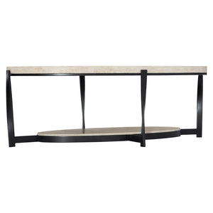Bernhardt Bernhardt Oval Berkshire Cocktail Table 53" – White Travertine Top, Aged Pewter Twisted Steel Base 405013