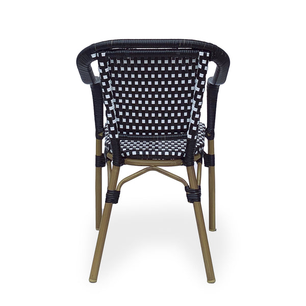 English Elm Bistro Chair Set of 2 French Country Woven Aluminum Outdoor Patio Seating Pair Black White 72906.00BLK
