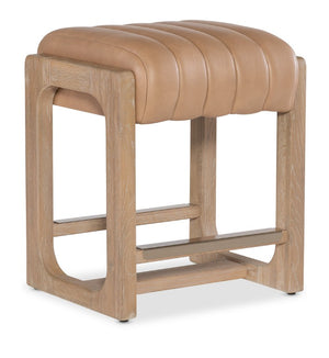 Hooker Furniture Banyon Counter Stool With White Oak Frame, Leather Upholstery, Brushed Brass Footrest — Modern Craftsmanship Brown 6081-75350-85