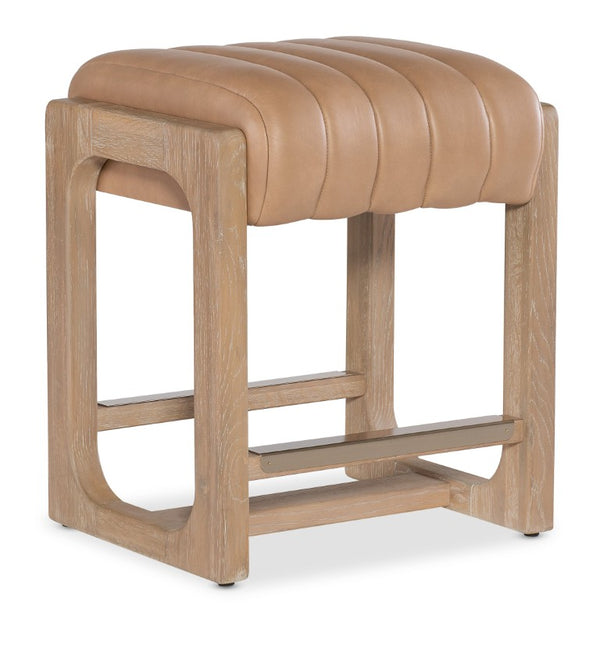 Hooker Furniture Banyon Counter Stool With White Oak Frame, Leather Upholstery, Brushed Brass Footrest — Modern Craftsmanship Brown 6081-75350-85