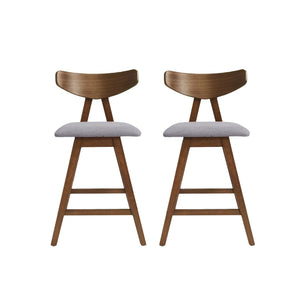 English Elm Christopher Knight Home® - Counter Stool mid-century set of 2 with rubberwood splayed legs, upholstered seats & footrests, 25" seat height DARK GREY 71185.00DGRY