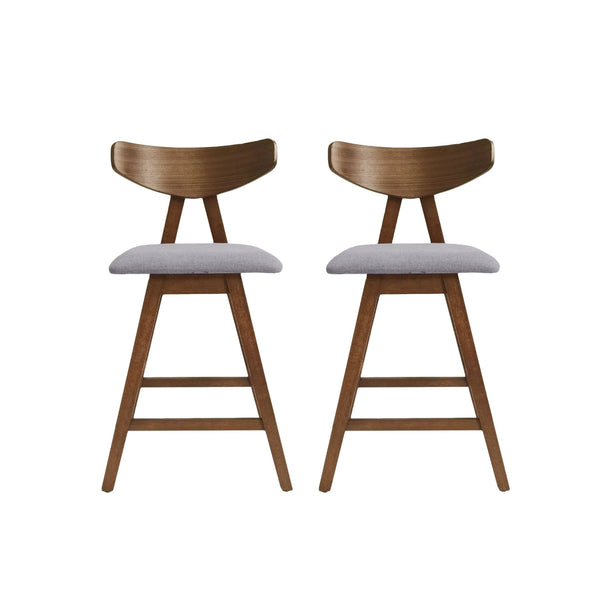 English Elm Christopher Knight Home® - Counter Stool mid-century set of 2 with rubberwood splayed legs, upholstered seats & footrests, 25" seat height DARK GREY 71185.00DGRY