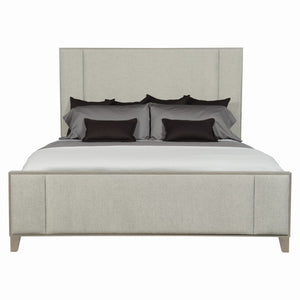 Bernhardt Linea King Panel Bed with Upholstered Headboard and Footboard in Cerused Greige Finish K1105