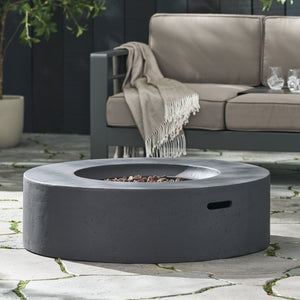English Elm Lightweight Concrete Round Outdoor Fire Pit 50000 Btu Modern Low Profile Dark Gray 59240.00-50K