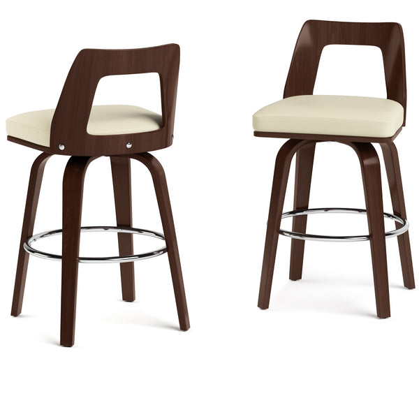 English Elm Ellison Bentwood Counter Height Stools Set Of 2 - Cream Vegan Leather For Modern Dining Spaces B136P158613