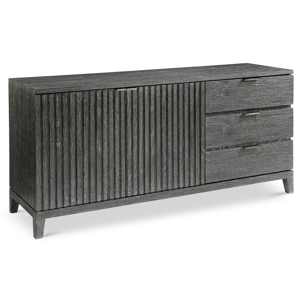 Bernhardt Bernhardt Menton Buffet With Sutton Rustic Oak Finish, Ribbed Doors, Cast Aluminum Pulls, Adjustable Shelves 352132