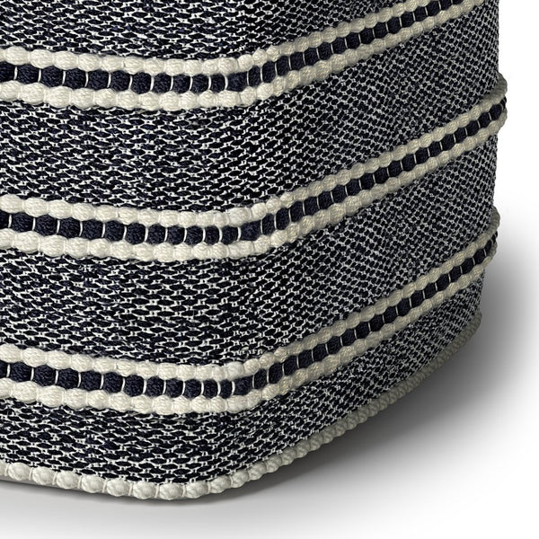 English Elm Corrie Handwoven Square Outdoor/Indoor Pouf Navy White - Recycled PET, Water & UV Resistant Seating B136P159018