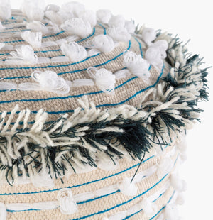 Surya Snow Collection 16” Ottoman - Durable Cotton & Wood Design For Modern Decor, Easy Care, Stylish Charm Upholstery, Bright Blue Cotton,Mango Wood,Polyurethane Foam Swn-001