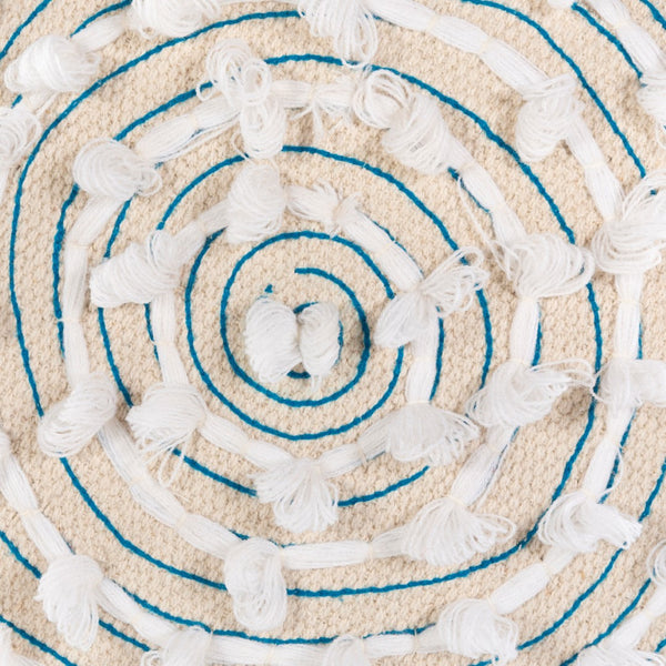 Surya Snow Collection 16” Ottoman - Durable Cotton & Wood Design For Modern Decor, Easy Care, Stylish Charm Upholstery, Bright Blue Cotton,Mango Wood,Polyurethane Foam Swn-001