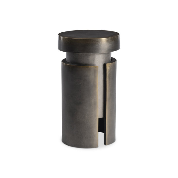 Bernhardt Avi Blackened Brass Accent Table with Cast-Aluminum Core — Industrial-Modern Sculptural Side Piece 347423
