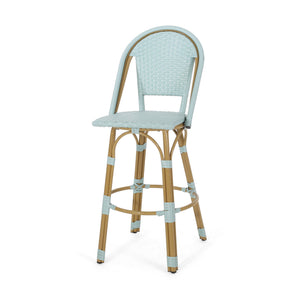 English Elm 29.5" Outdoor Pe Rattan Bistro Barstools Set of 2 Woven Teal French Cafe Style 72606.00LT