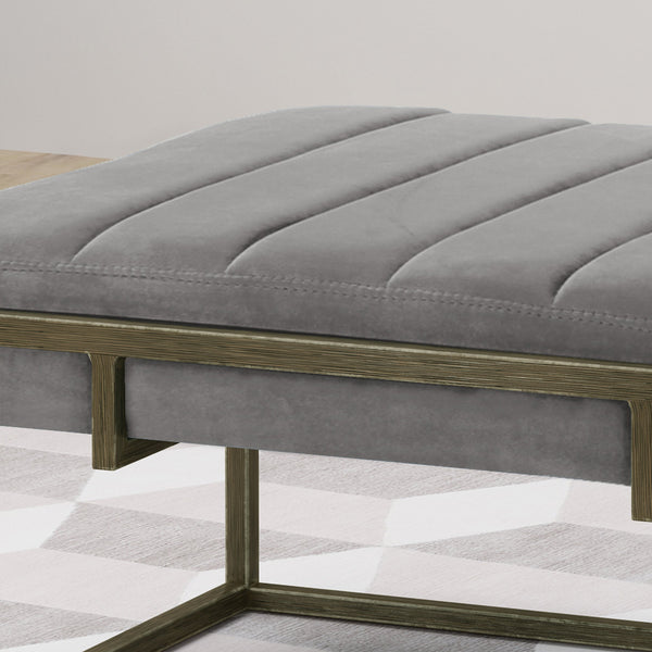 English Elm Ottoman Channel Pleated Velvet Bench with Slim Metal Frame for Modern Living Rooms 62486.00NVLTGRY